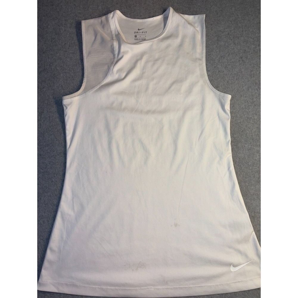 Nike Activewear Tank Top Womens Medium White Dri Fit Sleeveless Crew Neck Logo